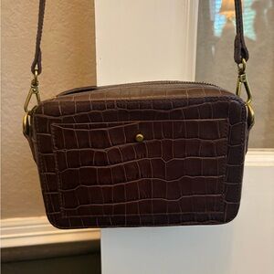 Madewell Dark Brown Crocodile-Embossed Camera Crossbody Bag